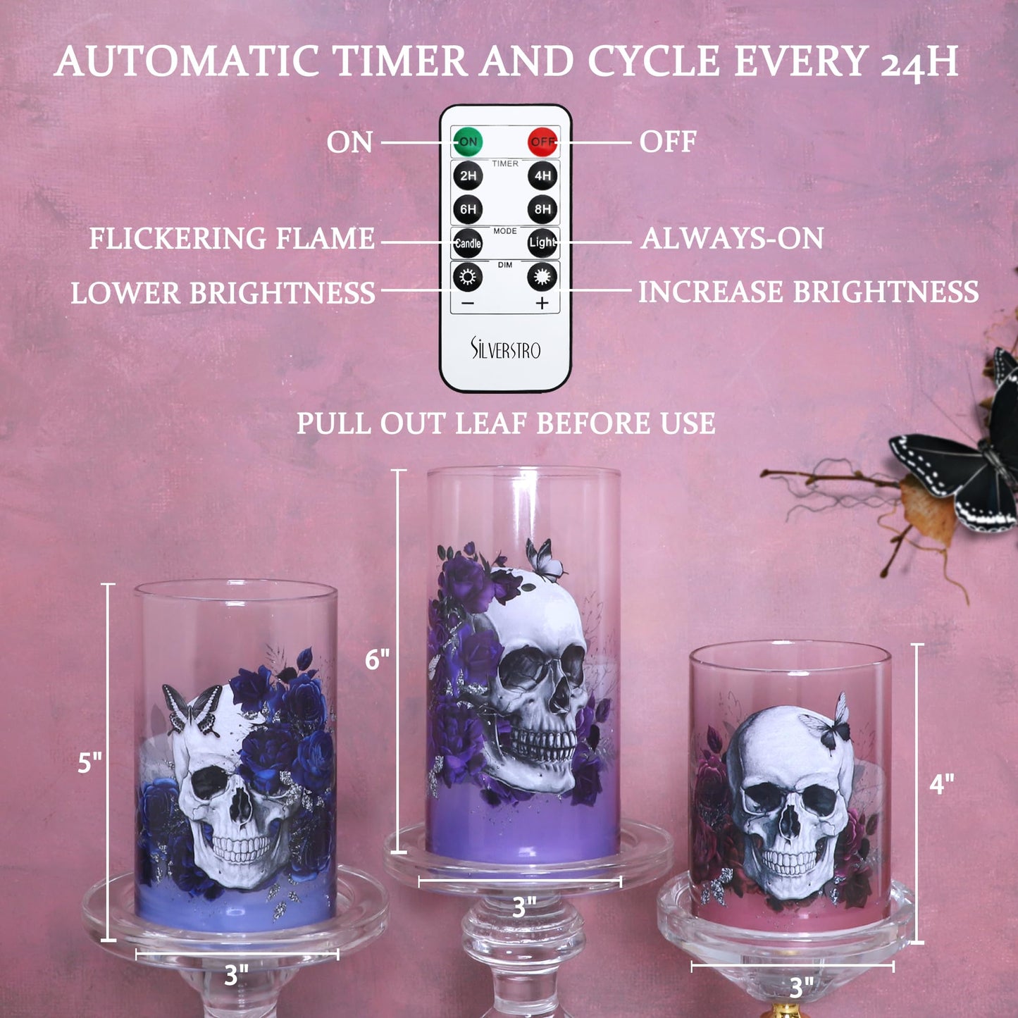 Silverstro Fall Decor LED Taper Candles with Remote Control & Timer Function, Embossed Autumn Maple Leaf Design Flameless Taper Candles for Home Party Autumn Decorations, Set of 2
