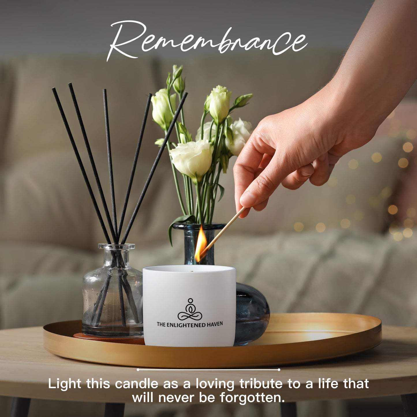 Sympathy Candle - Natural Soy Wax Scented Memorial Candles for Loss of Loved One - Remembrance, Grief, Condolences, Funeral, Thinking of You, Bereavement Gifts - Gardenia - 40 Burn hrs