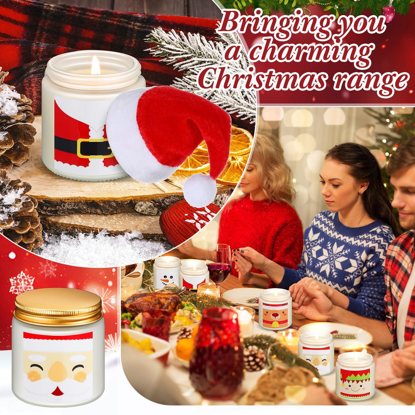 Conelist 72 Pack Christmas Scented Candles Jar Set Include 36 Pcs 7oz Aromatherapy Soy Wax Candles and 36 Pcs Mini Xmas Santa Hat Holiday Table Centerpieces Gifts for Women Men Relaxing Spa