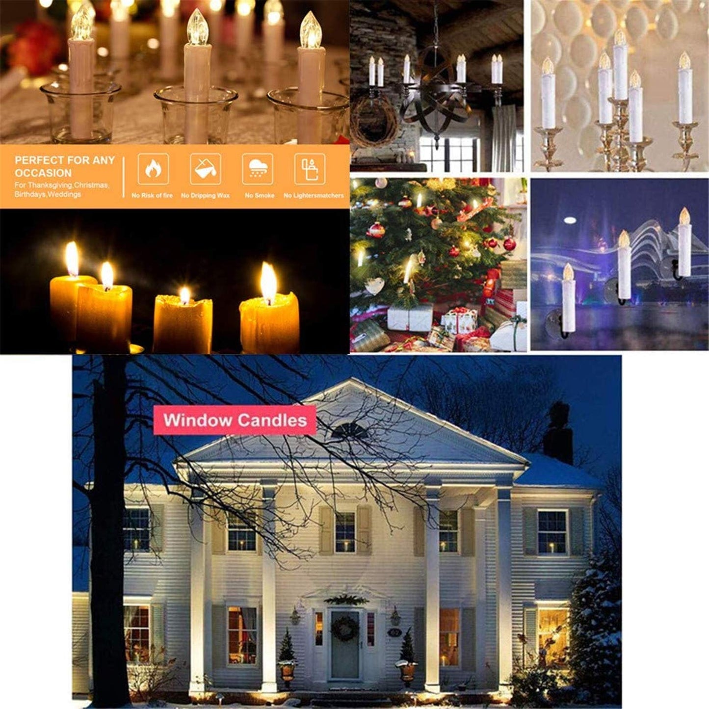 MIXALY 10 PCS Flameless Tapers - Battery Operated LED Window Candles with Remote Updated Timer Function - Christmas Candles Warm White - Perfect for Wedding/Party/Birthday Decor