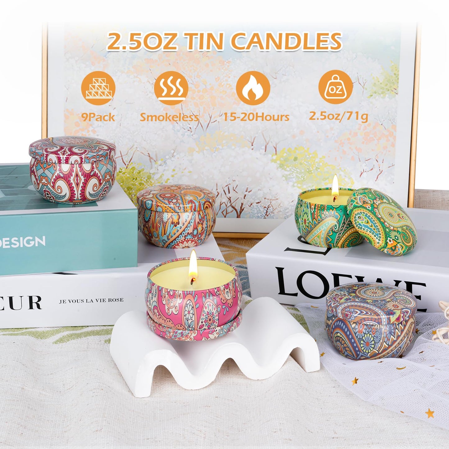 9 Pack 22.5oz in Total Scented Candles Gifts for Women,140-160 Hours Home Scented Candles,Aromatherapy Candle Gifts Set, Soy Wax Candles for Christmas Day, Birthday, Mothers Day, Valentine's Day