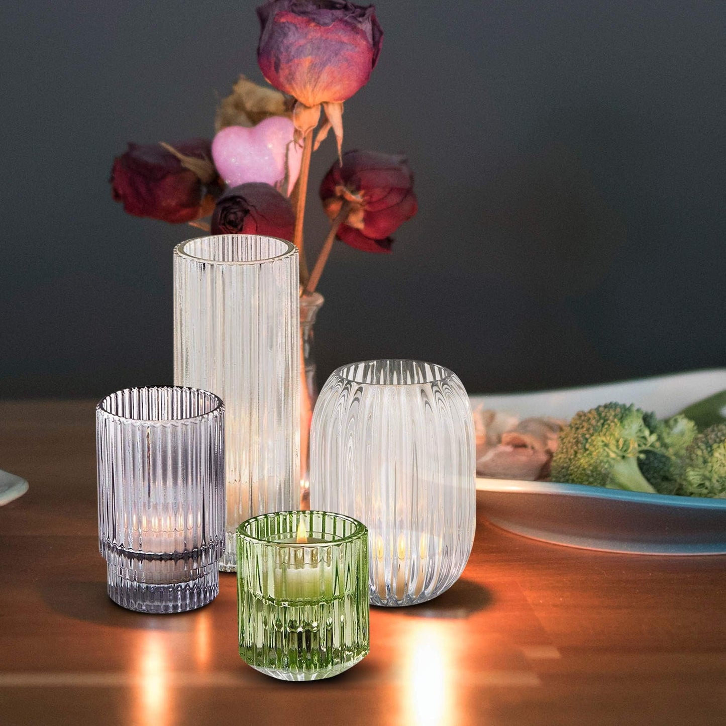 Serene Spaces Living Clear Optical Glass Votive Holder, Perfect for Weddings and Home Décor, 5" Tall & 3.5" Diameter, Set of 12