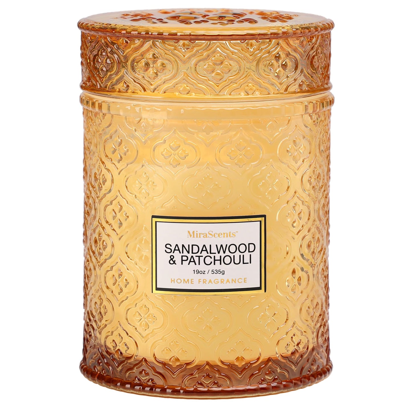 Sandalwood & Patchouli Candle, Luxury Decorative Glass Candle 19oz, Soy Wax Scented Gift for Women, Elegant Home Fragrance