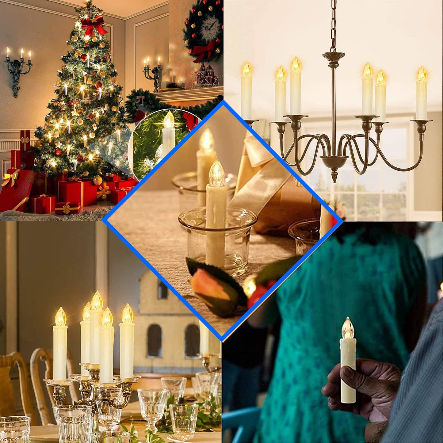 HANNAHONG 10 pcs LED Flameless Taper Candles with Remote,Small Mini Electric Dimmable Flickering Fake Wax,Battery Operated,Windows Clips Lights for Stick Candelabra,Wreath,Christmas Decor