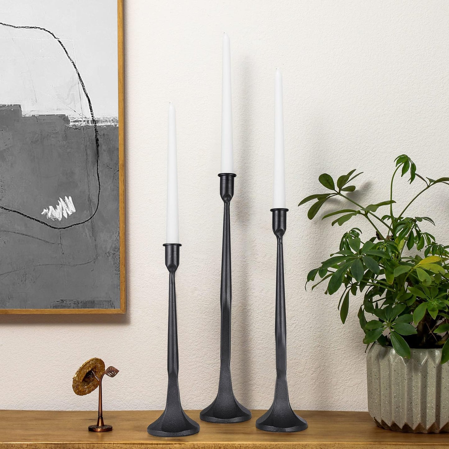 Iron Taper Candle Holder,Tall Black Candlestick Holders Decorative Candle Stand,Candle Holder Set of 3