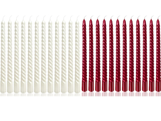 10 Inch Metallic Spiral Taper Candles Set, 12 Pack White and 12 Pack Burgundy Unscented Candlesticks, Dripelss Twisted Candles for Wedding Dinner Holiday…