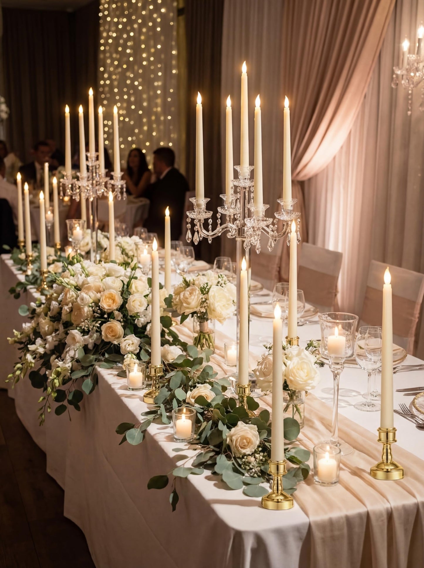 VIHOSE 24 Pcs Flameless Taper Candles with Holders Remote Timer Battery Operated Candles Bulk LED Candlesticks Flickering for Valentines Wedding Home Window Carnival Party Decor(Gold,Classic Style)