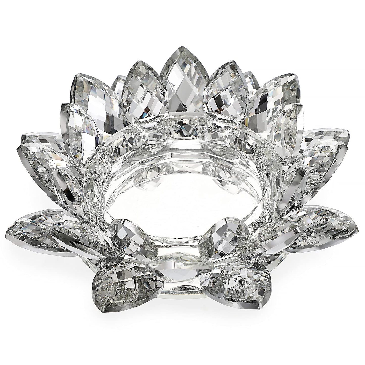 OwnMy Crystal Lotus Flower Candle Holder for Pillar Candle up to 3", Decorative Glass Lotus Petal Votive Candle Holder Tea Light Holder Candle Stand Candle Lamps for Home Decor Wedding Party (Clear)
