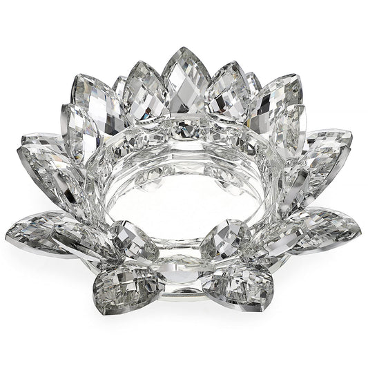 OwnMy Crystal Lotus Flower Candle Holder for Pillar Candle up to 3", Decorative Glass Lotus Petal Votive Candle Holder Tea Light Holder Candle Stand Candle Lamps for Home Decor Wedding Party (Clear)