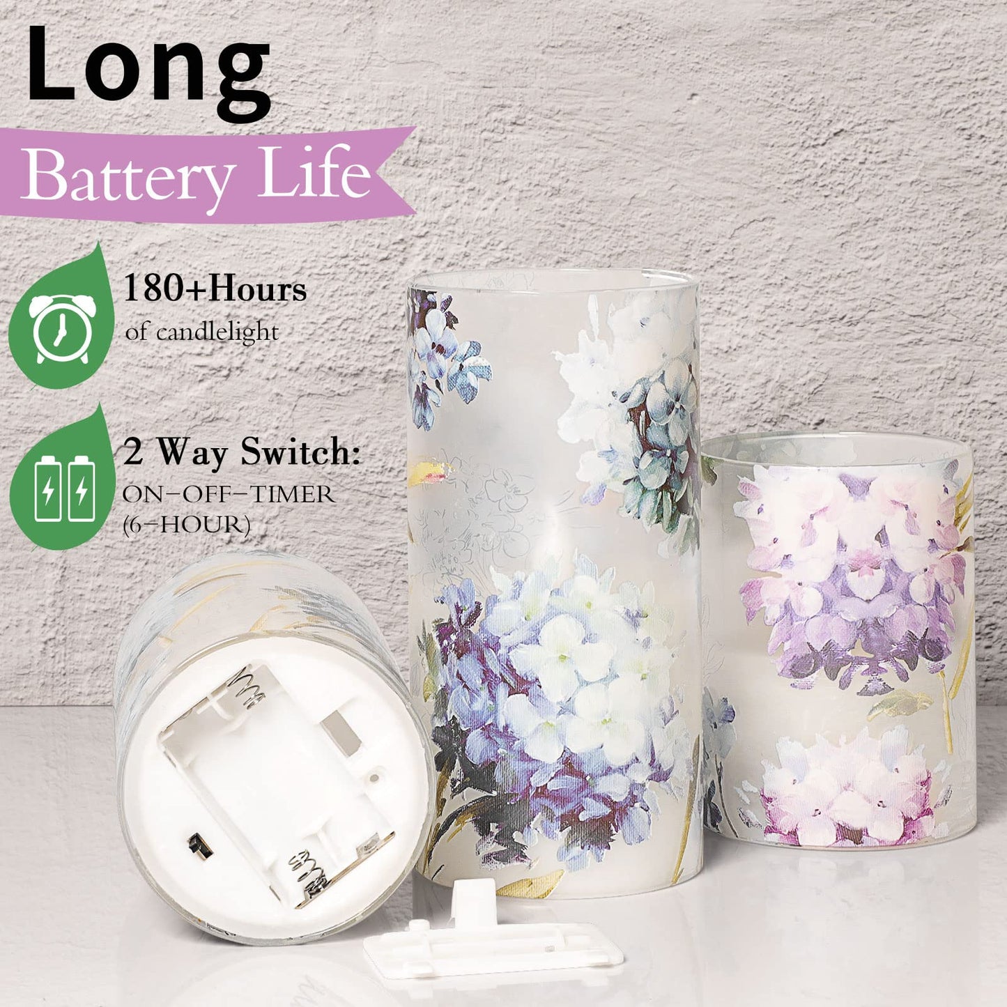 Silverstro Hydrangea Flameless Candles with Remote Blinks Glass Real Wax LED Candles - Home Party Wedding Romantic Love Theme Summer Holiday Decor - Set of 3