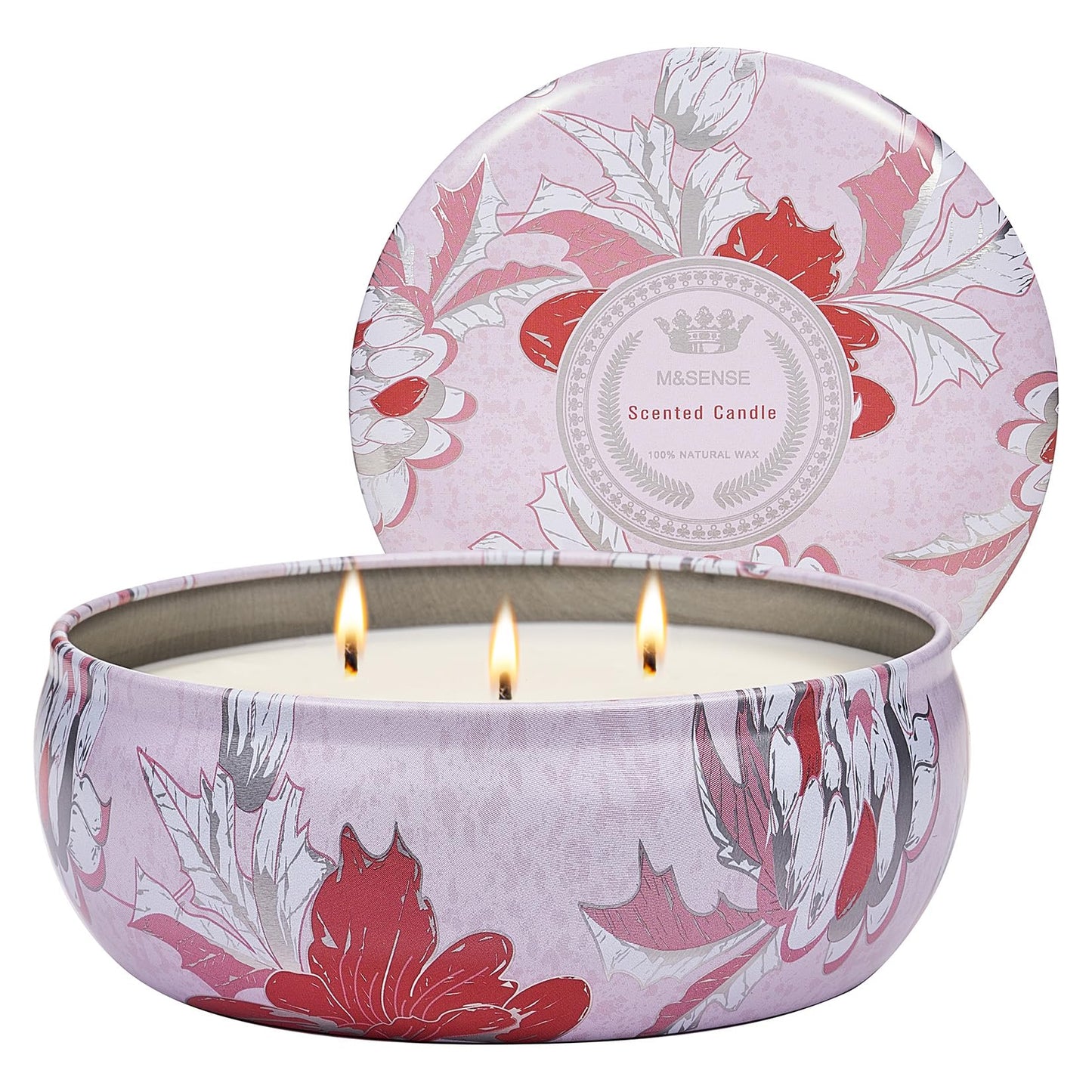 M&SENSE Strawberry Poundcake Scented Candles 12 oz, Large 3 Wick Soy Tin Candle, Over 40 Hour Burning Time, 100% Natural Vegan Wax Relaxing Aromatherapy Aesthetic Candle Gift for Women Men
