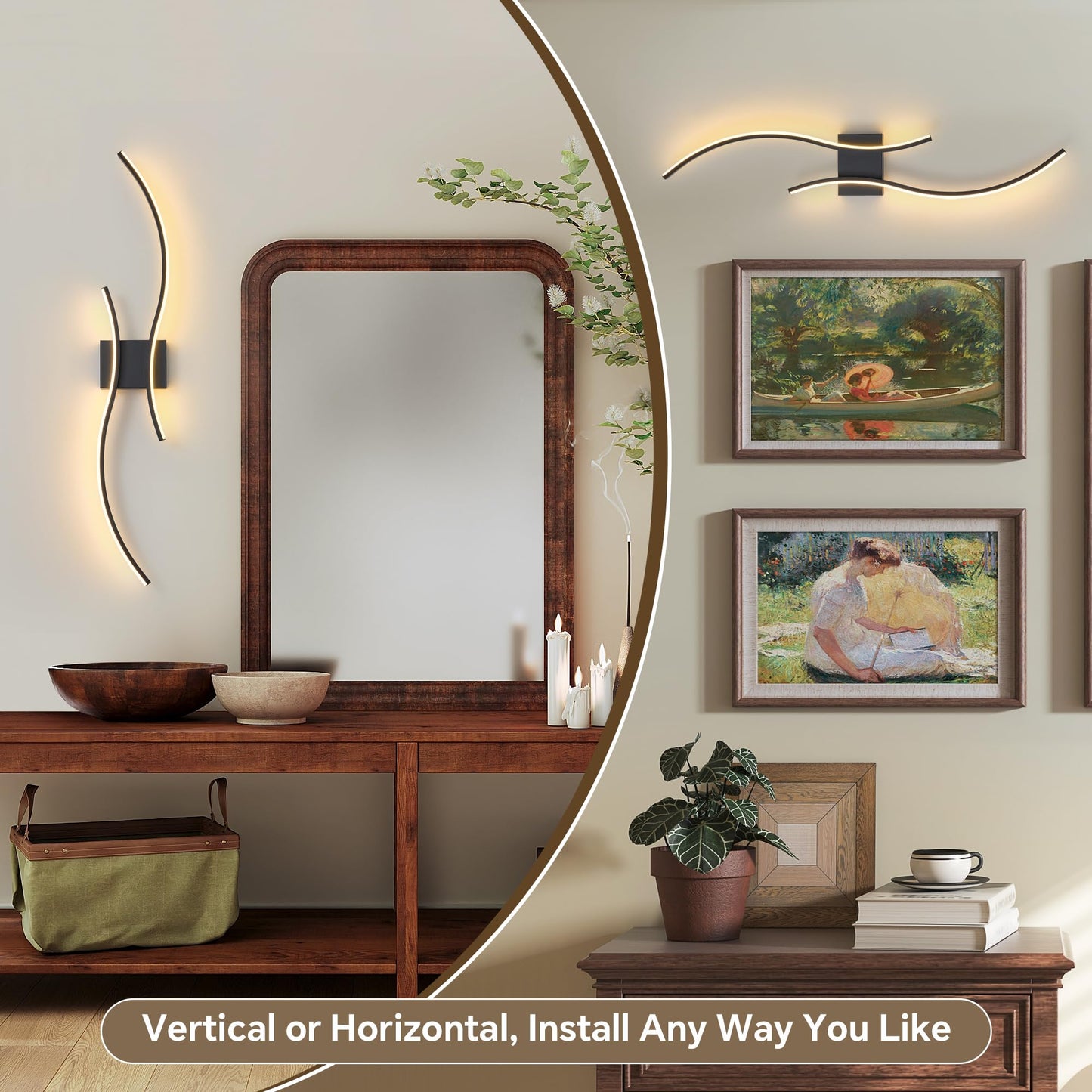 GLOTHOR Battery Operated Wall Sconce Set of 2, Dimmable Modern LED Rechargeable Wall Light with Remote Control, Wall Decor for Living Room, Hallway, Quick Install, No Electrician Required