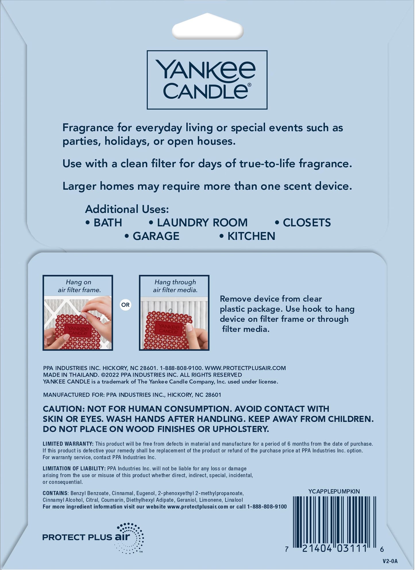 Yankee Candle Whole Home Air Freshener, Long Lasting Odor Eliminating Fragrance for Home, Continuous Room Freshener, Apple Pumpkin (Pack of 4)