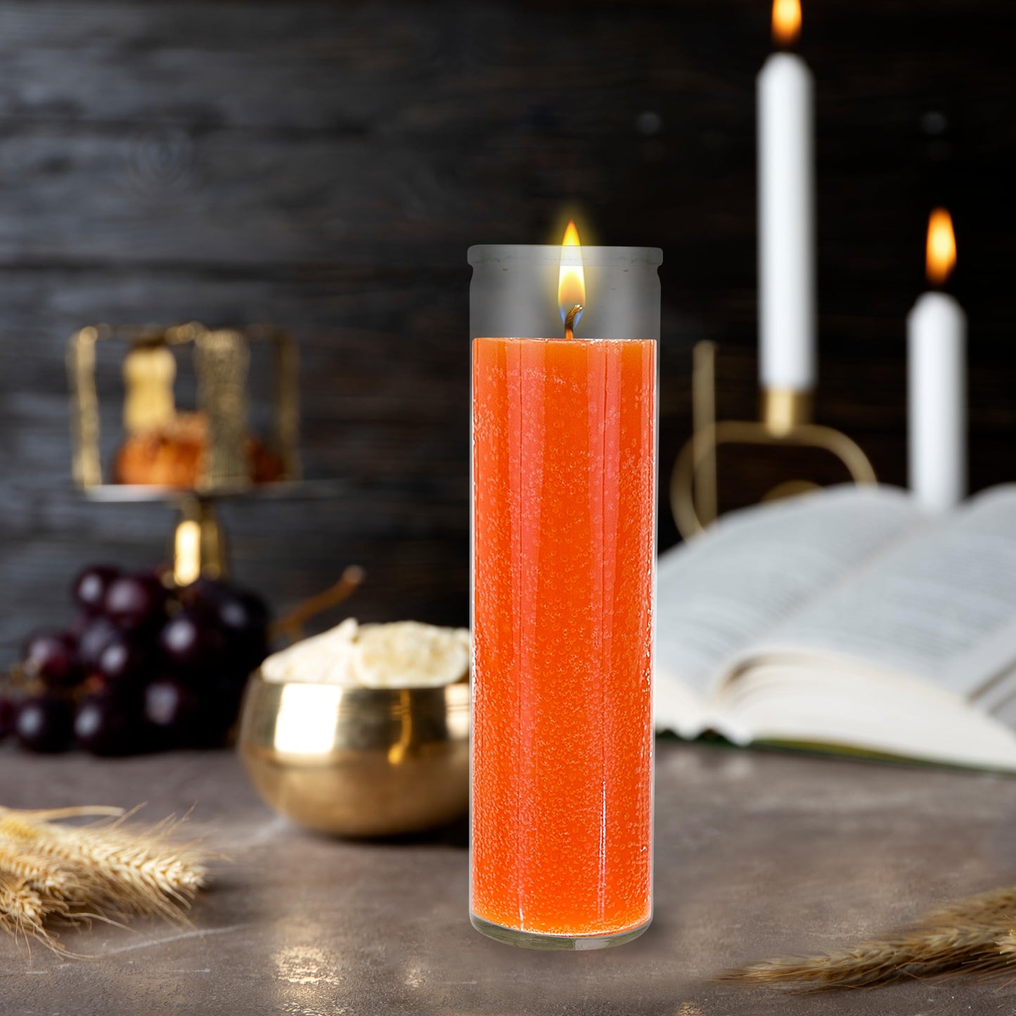 Mega Candles 6 pcs Unscented Orange 7 Day Glass Container Devotional Prayer Candles, Premium Wax Candle 2 Inch x 8 Inch, Sanctuary, Vigils, Prayers, Blessings, Religious, Memorials, Remembrance