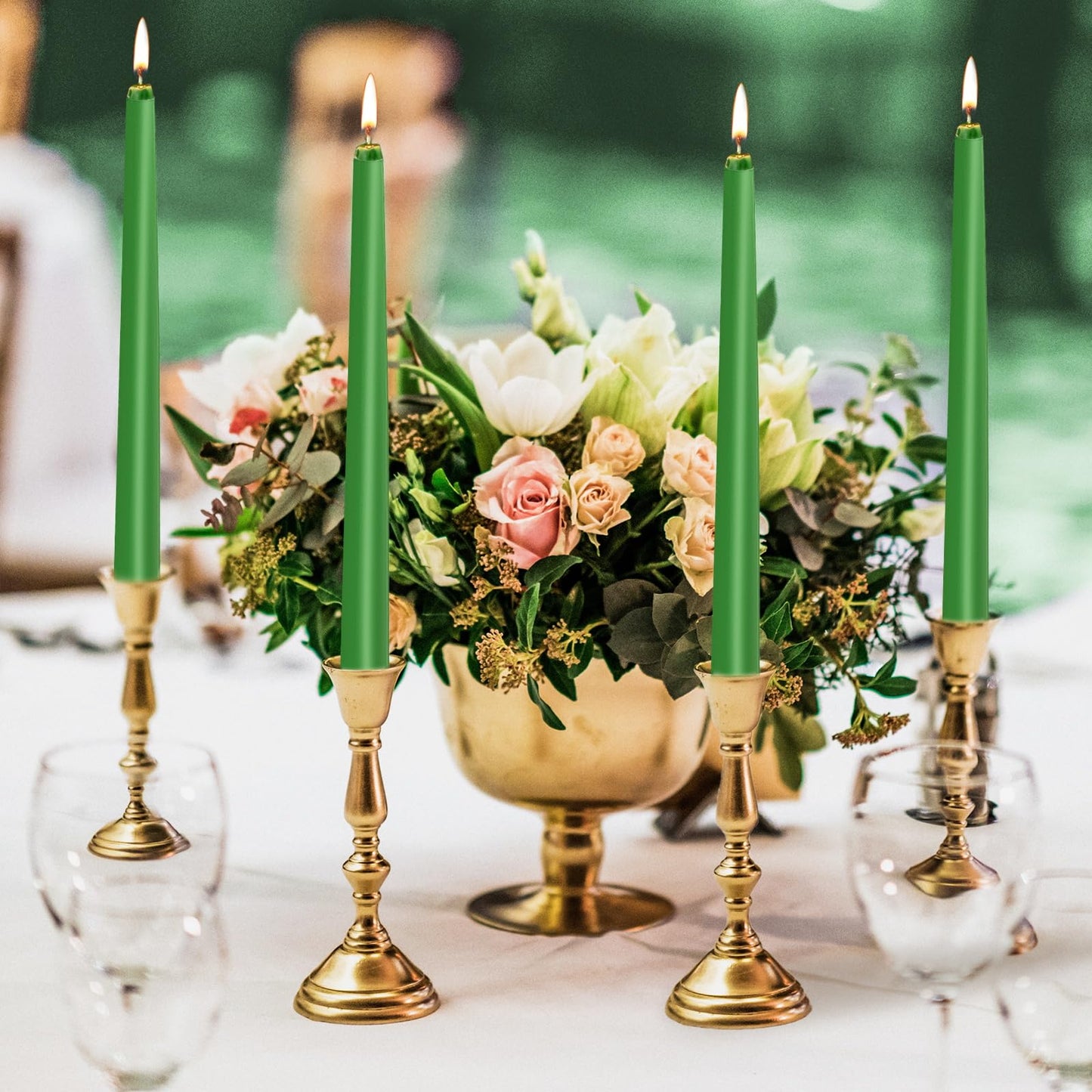 KONNI 0.87×10 Inch Green Taper Candles, Unscented and Smokeless Tall Candlesticks, 10 Pack Tapered Candles with Cotton Wicks, Long Burning, Ideal for Weddings, Dinner Parties, and Home Décor
