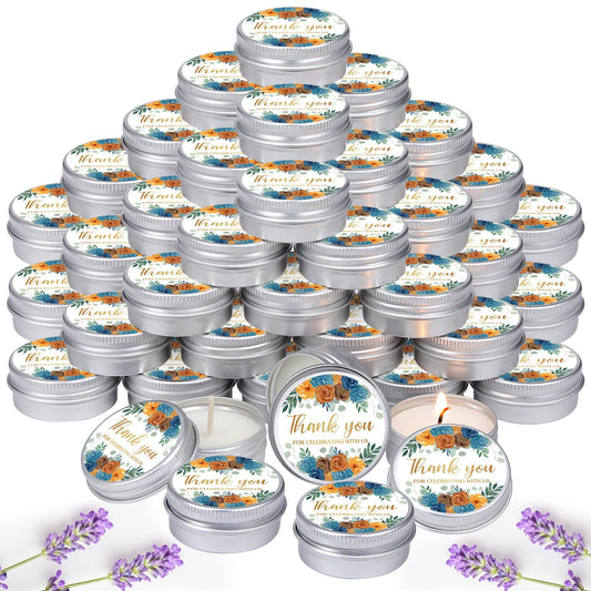 MTLEE 50 Pcs Vintage Floral Wedding Candles Bulk Gift Favors for Guests 1 oz Orange Rose Lavender Scented Soy Wax Aromatherapy Candle for Bridal Shower Rustic Wedding Party Guests