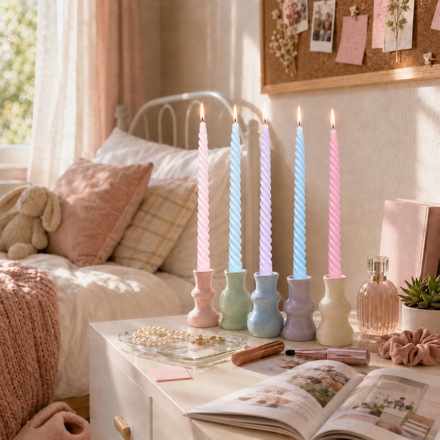 10 Inch Cream Candy Taper Candle Set, 10 Pack Elegant Unscented Dripless Candlesticks for Family Dinner Parties Home Decoration Picnic