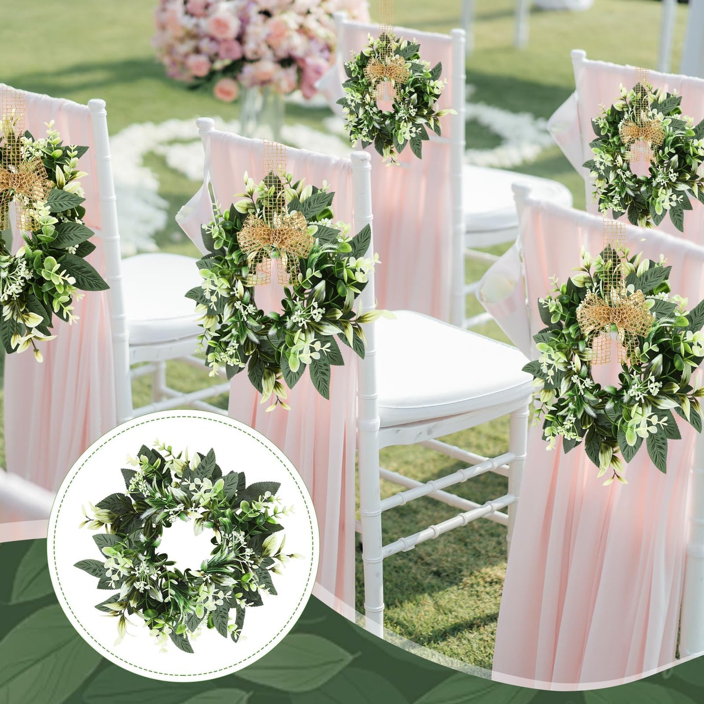 4 Pcs Eucalyptus Candle Ring 4 Inch Center Mini Kitchen Cabinet Wreaths Artificial Small Green Leaves Wreaths Garland Pillar Holder for Home Door Window Farmhouse Wedding Party Table Centerpiece Decor