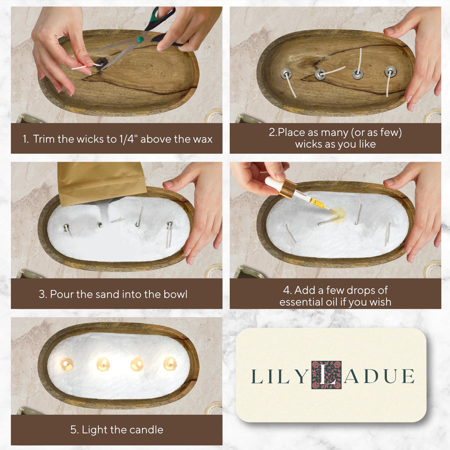 LILY LADUE 1LB Rose Scented Pearled Candle Sand Kit - Decorative Refillable Sand Candle Kit with 24 Wicks and Wooden Holder, Pink Wax Beads, Powder Wax Pearls to Make Your Own Home Decor, Gift Set