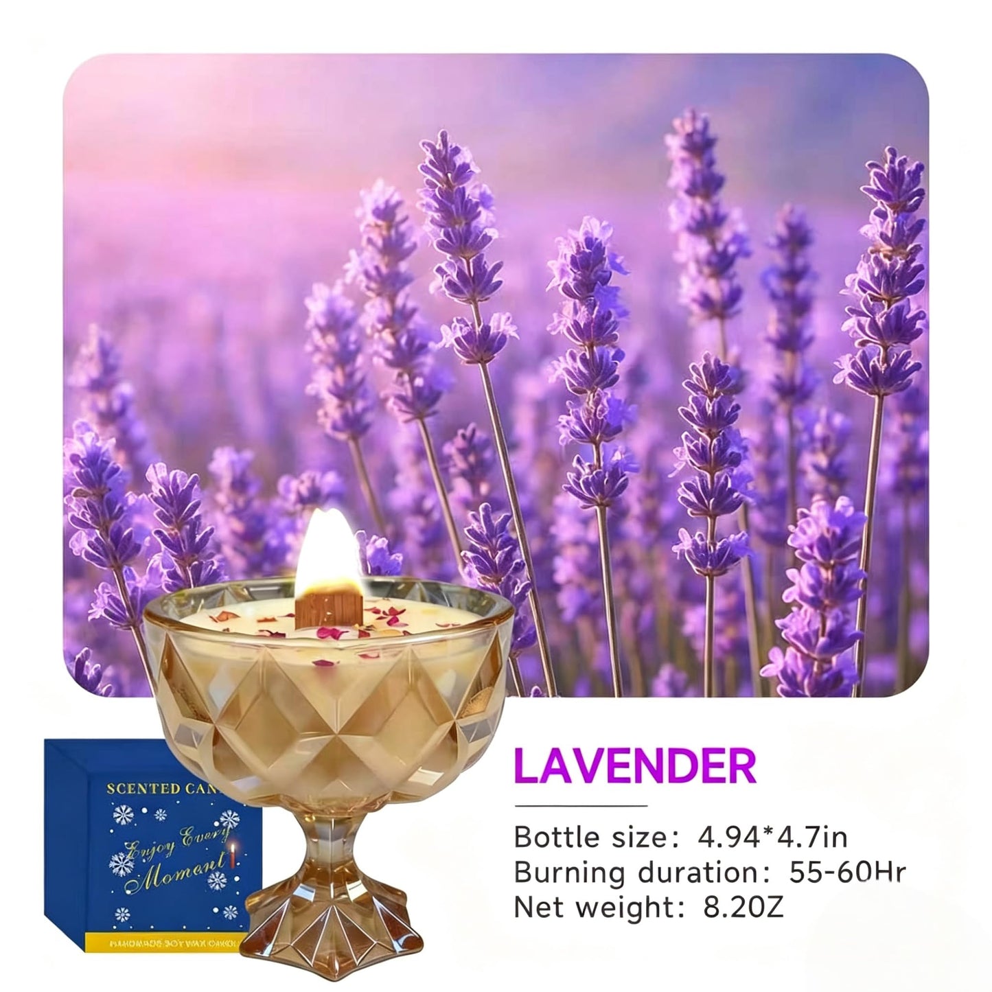 Joo Sko Diamond Bowl Shape Soy Wax Lavender Scented Candle, Aromatherapy Jar Candles for Home Scented or As a Christmas Holiday Candle Gift for Your Lover(8.2OZ/60Hours Burning)