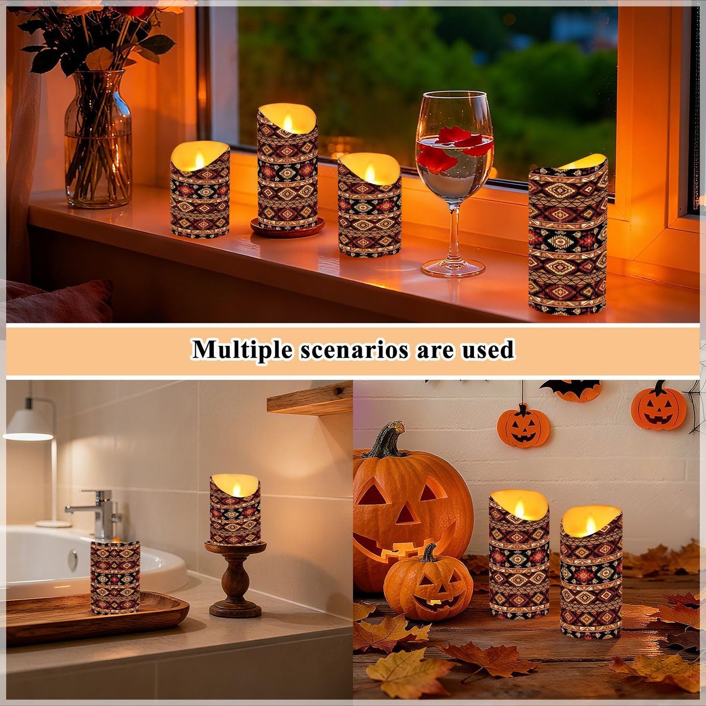 Gravopti Tribal Stripe 2 Pack Flameless LED Pillar Candles with Remote & Timer, Battery Operated, Flickering Wax Candle for Wedding, Romantic Home & Party Decor