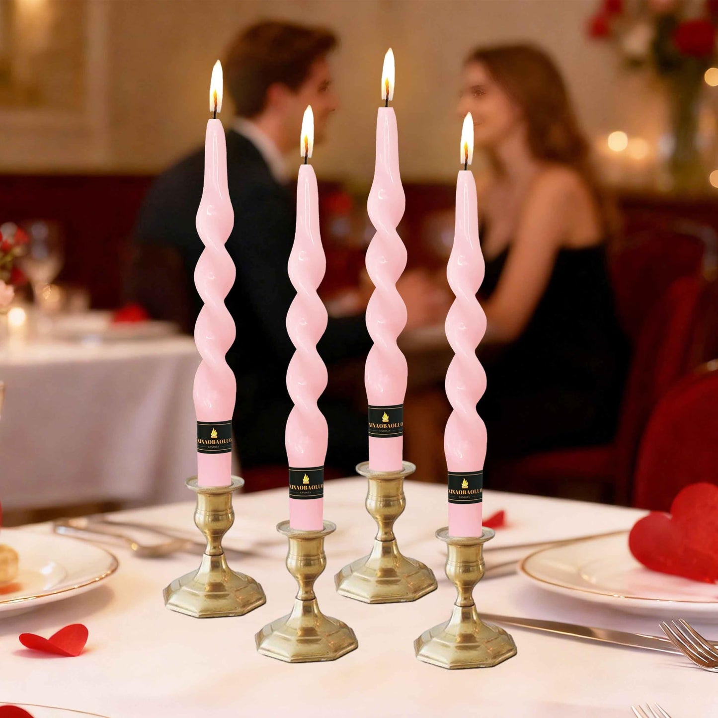 Unscented Taper Candle Pink Candlesticks 4 PCS Candle Stick Candle for Christmas Dinner Household Wedding Party Home Décor Candlesticks