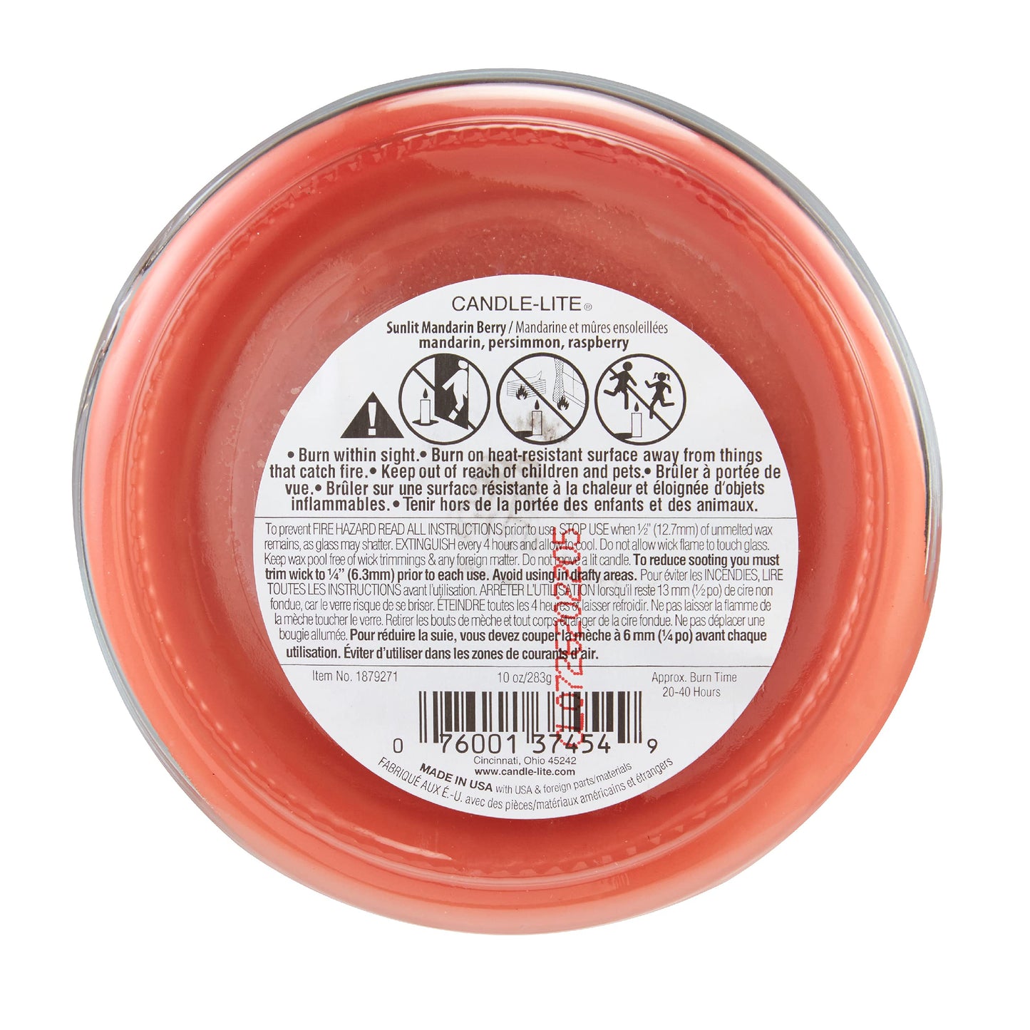 CANDLE-LITE Scented Sunlit Mandarin Berry Fragrance, One 10oz. 3-Wick Aromatherapy Candle with 20-40 Hours of Burn Time, Orange Color, 10 oz. Jar