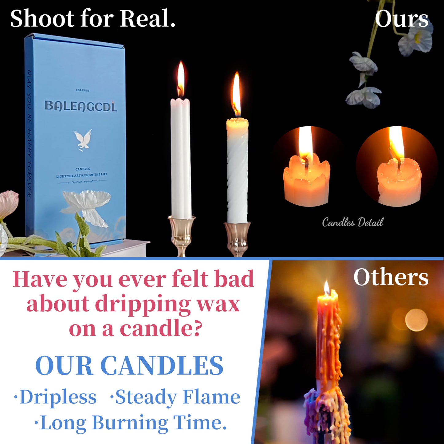 Dripless Unscented White Spiral Taper Candles Smokeless Long Lasting Burn 10 Inch Elegant Roman Column Candlesticks for Home Décor Set of 6