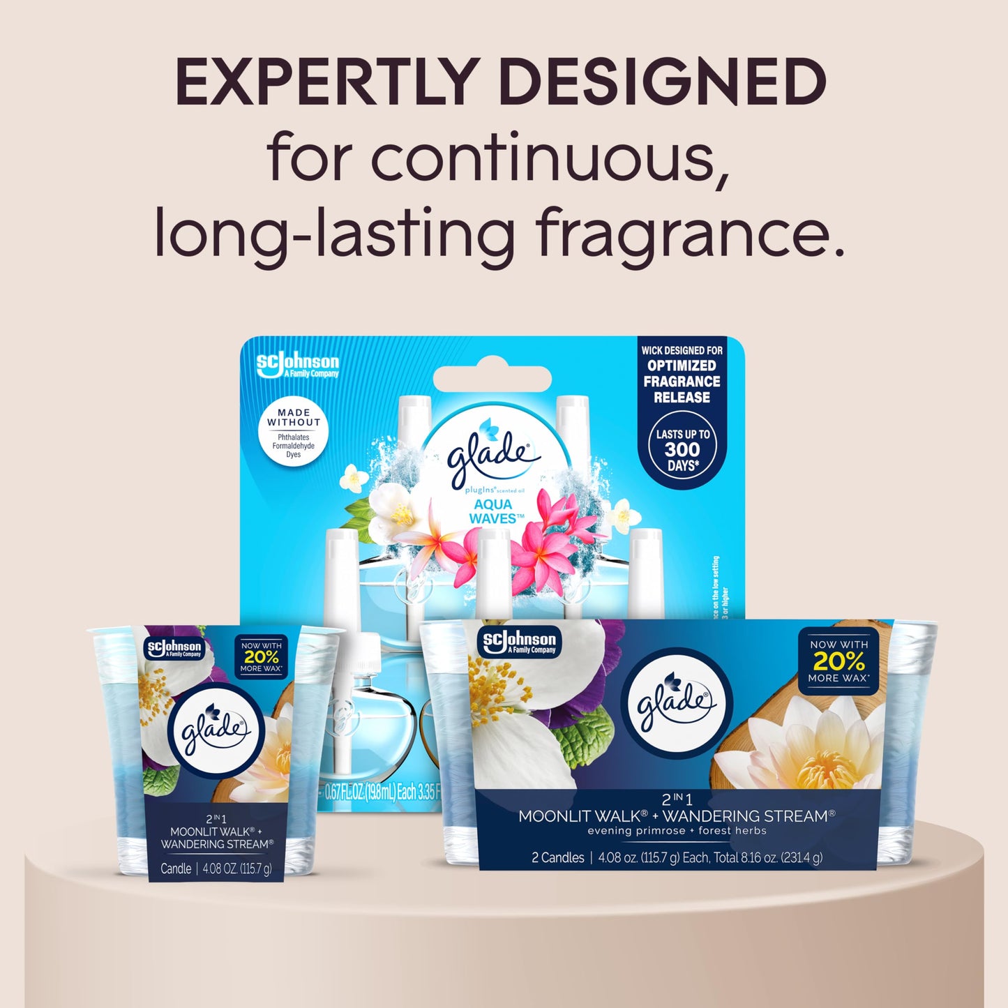 Glade 1-Wick 2in1 Scented Candle Jar, Moonlit Walk & Wandering Stream, Air Freshener Infused with Essential Oils, 4.08 Oz, 2 Count