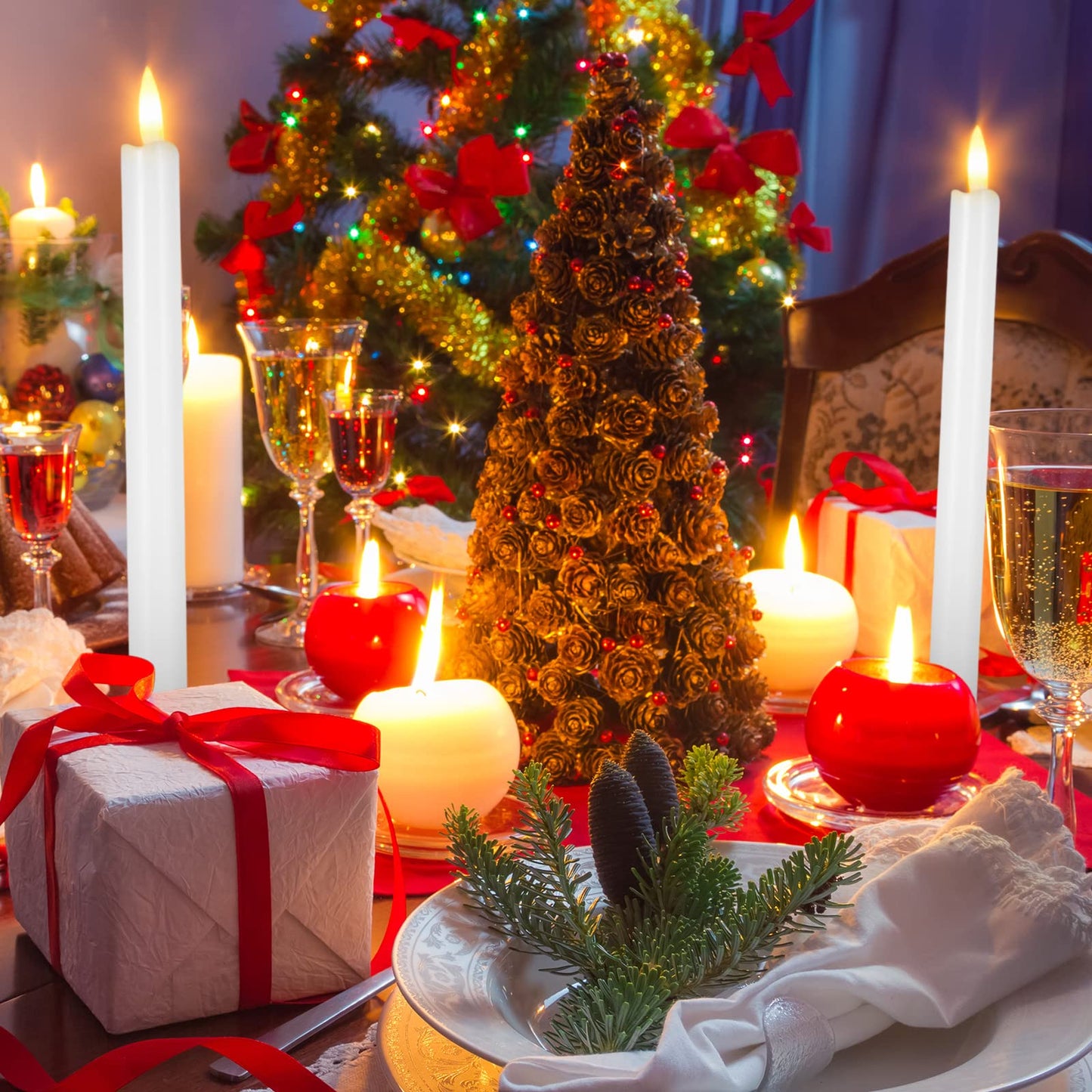 Reginary 36 Pieces Flameless Taper Candles 10 Inch Battery Operated LED Taper Flameless LED Candlesticks Flickering Window Candles for Christmas Home Wedding Decor(White)