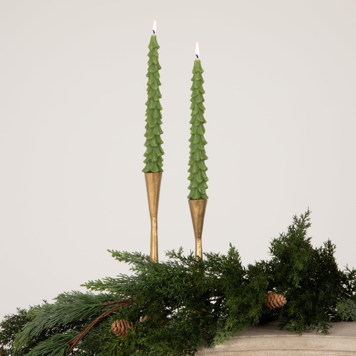 Creative Co-Op Unscented Tree Shaped Taper Candles, Cedar Green, Boxed Set of 2