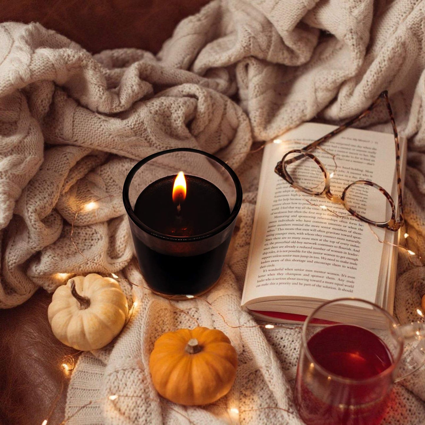 Set of 4 Black Votive Candles for Halloween Pumpkin, Clear Glass Filled Unscented Soy Wax Candle for Dinner, Parties, Home Decorations and DIY