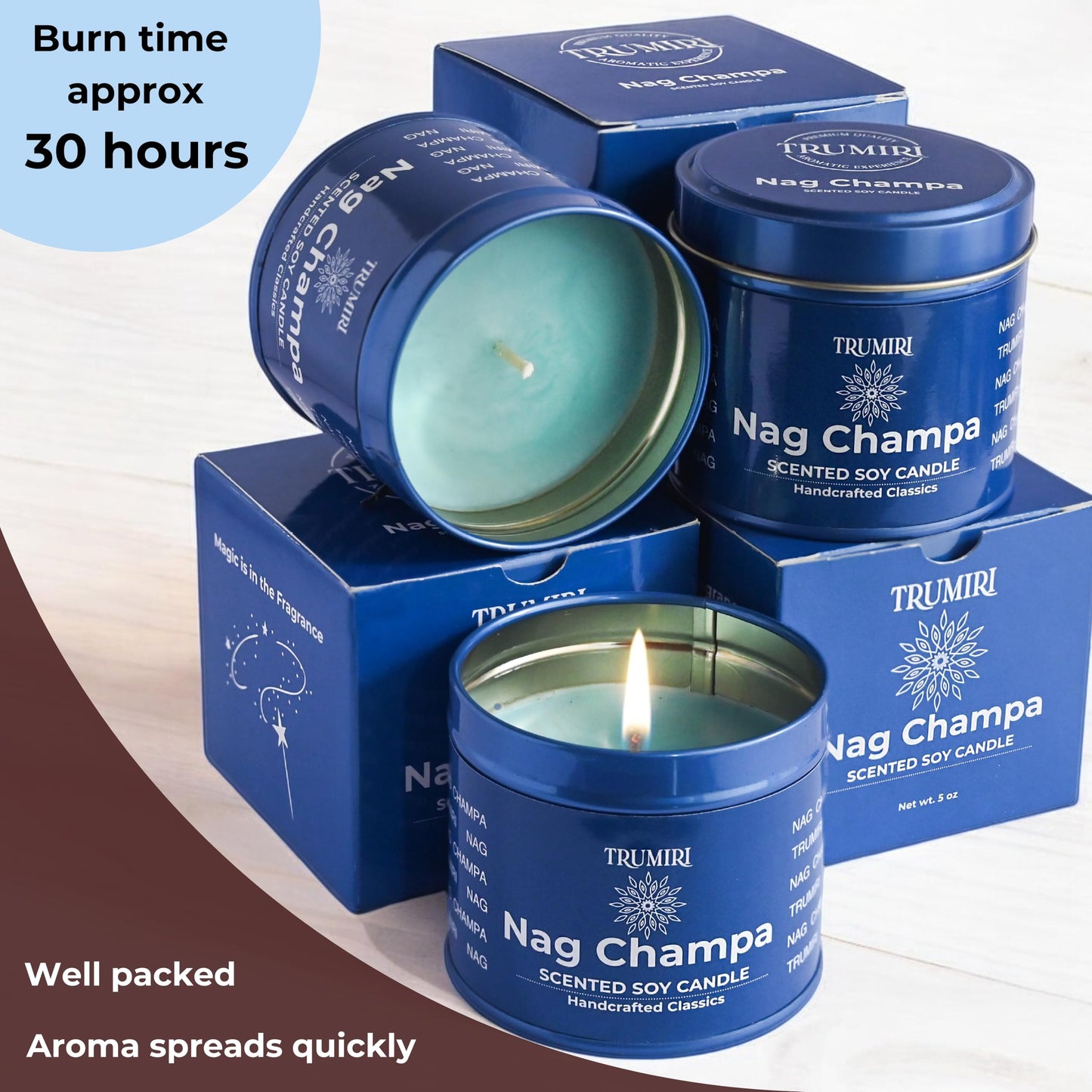 Nag Champa Candle for Home Scented - Pack of 3 x 5oz Natural Soy Clean Organic Non Toxic - for Aromatherapy Meditation Spiritual Gifts Bathroom Kitchen - Long Lasting Heavily Scented Velas Aromáticas