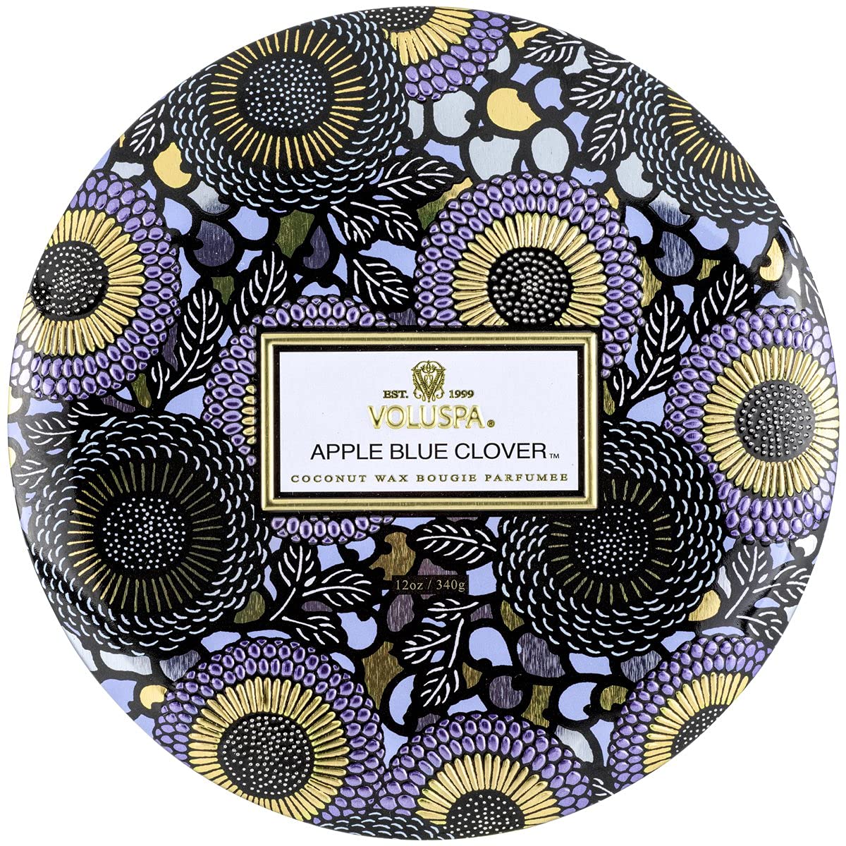 Voluspa Apple Blue Clover Candle | 3 Wick Tin | 12 Oz. | Coconut Wax for Clean Burning