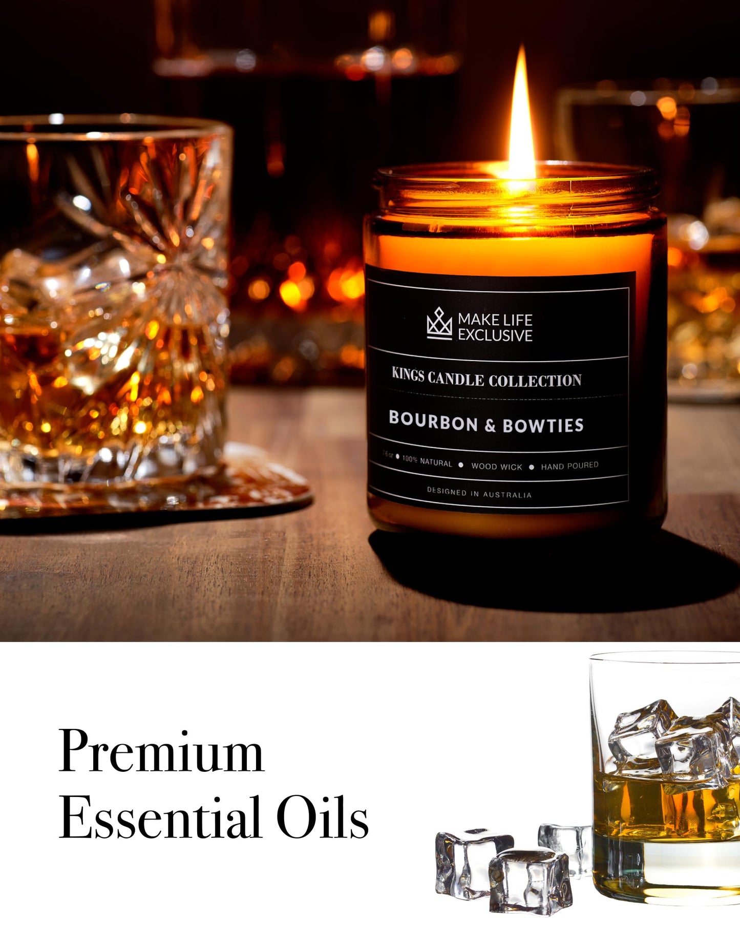 Scented Candles for Men | Bourbon Scented & Bowties | Wooden Wick, Long Lasting, Masculine Scents | Natural Soy Jar Candle for Home, Bacehlor Pad Decor | The Perfect Mens Gift