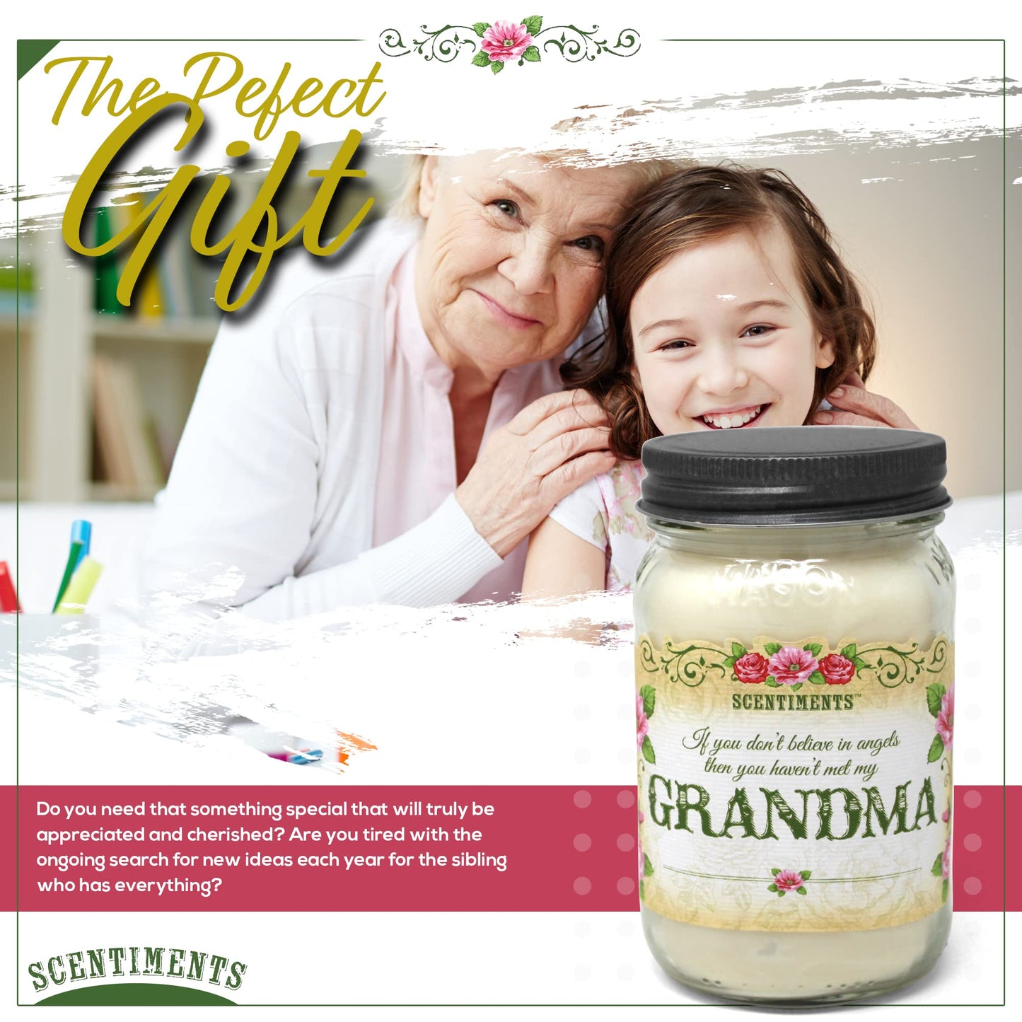 Scentiments Grandma Gift Candle Vanilla Scented Fragrance 16oz Grandma Gifts for Birthday Christmas Grandma Gift 100% Soy Wax - 80+ Hours Burn Time Nika's Home Soy Candles Highly Scented