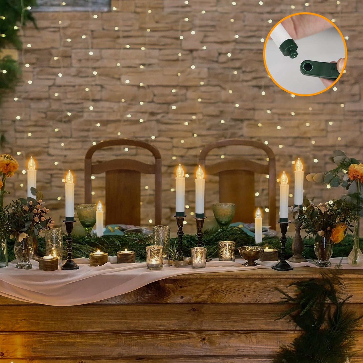 DRomance Christmas Tree Flameless Taper Candle Lights Battery Operated with 10-Key Remote and Timer, 30 Pack Plastic 3D Wick Flickering LED Taper Candles Multi-Using Home Garden Holiday Decor 3.4"