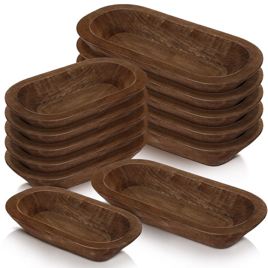 Nuogo 10 Pack Wooden Dough Bowls Bulk for Candles Making Decorative Rustic Dough Bowls Vintage Farmhouse Wooden Table Centerpiece for Wedding DIY Home Crafts Supplies Decoration(12.5/8.5 Inches,Brown)