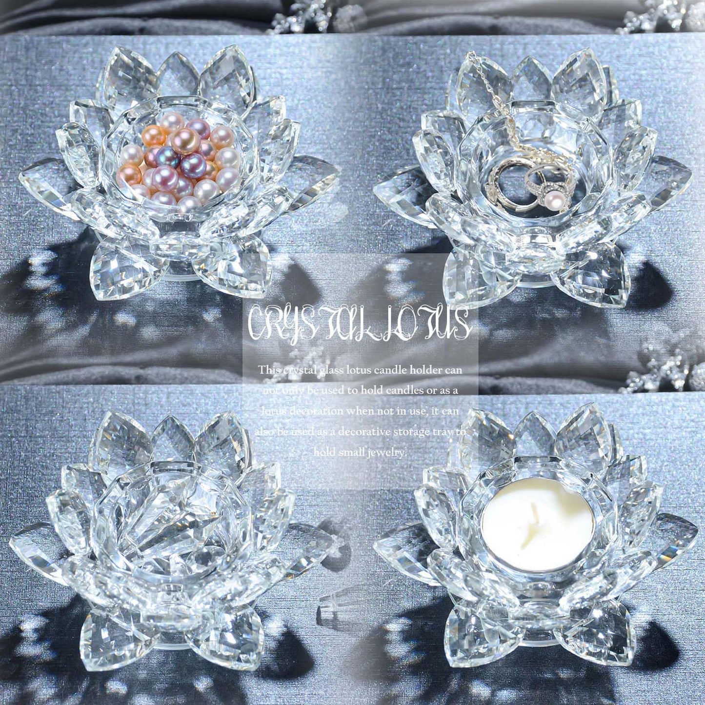 Kolnlala Crystal Lotus Flower Tealight Candle Holders/Glass Tea Light Candlestick Decor Decoration for Christmas Home Wedding Party… (Clean 1pc)