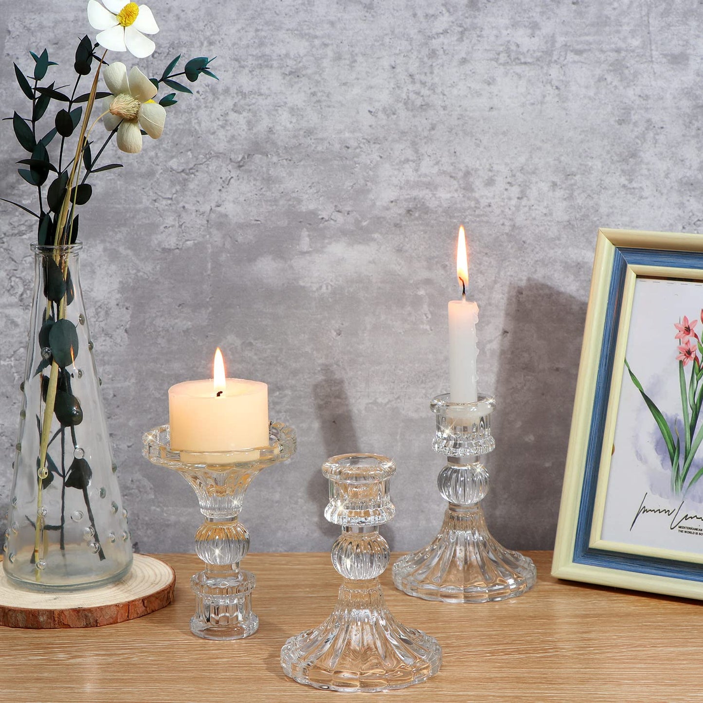 DARJEN Candlestick Holders Set, 4" H Taper Candle Holders Bulk, 12Pcs Glass Candle Holders for Wedding, Festival, Party & Windowsill Decor