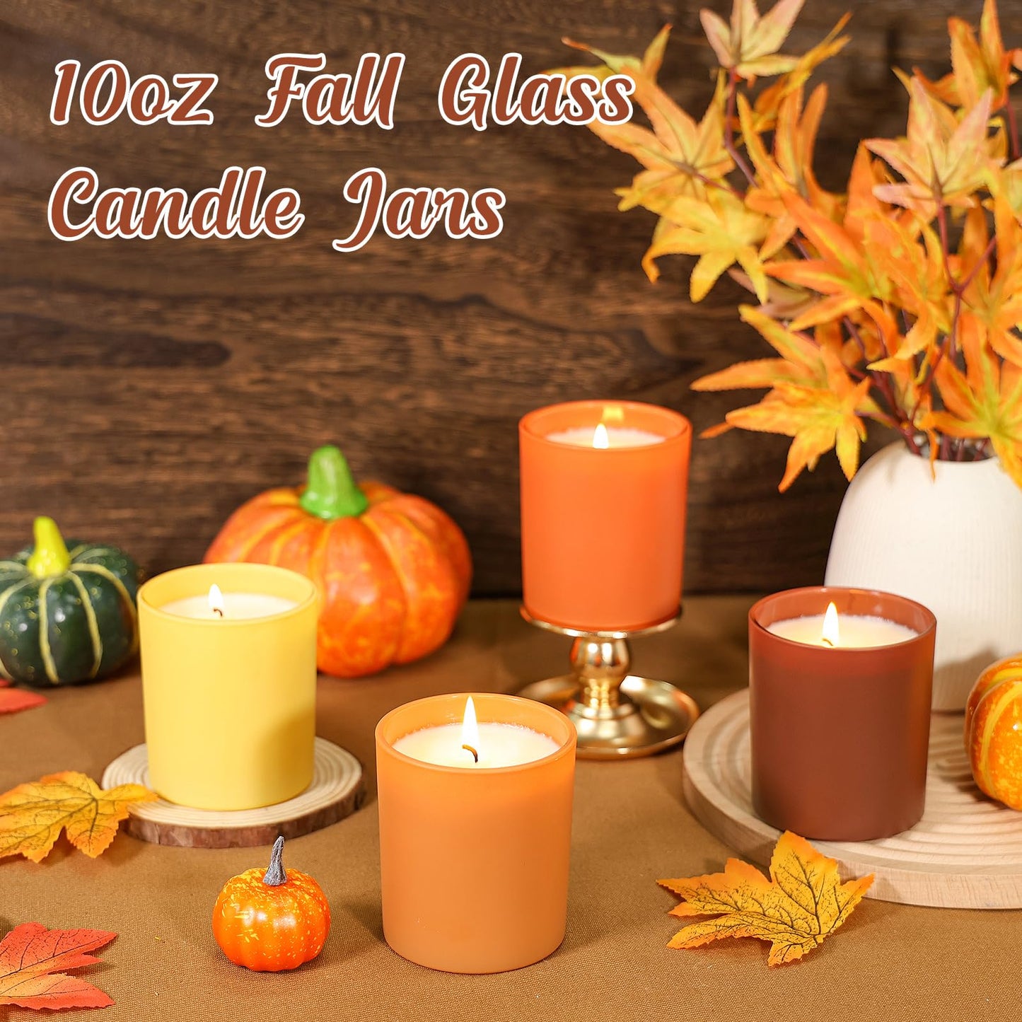 SUPMIND 12 Pack Glass Candle Jars-10oz Fall Empty Candle Jars with Bamboo Lids and Sticky Labels, Bulk Candle Jars for Making Candles Containers - Dishwasher Safe