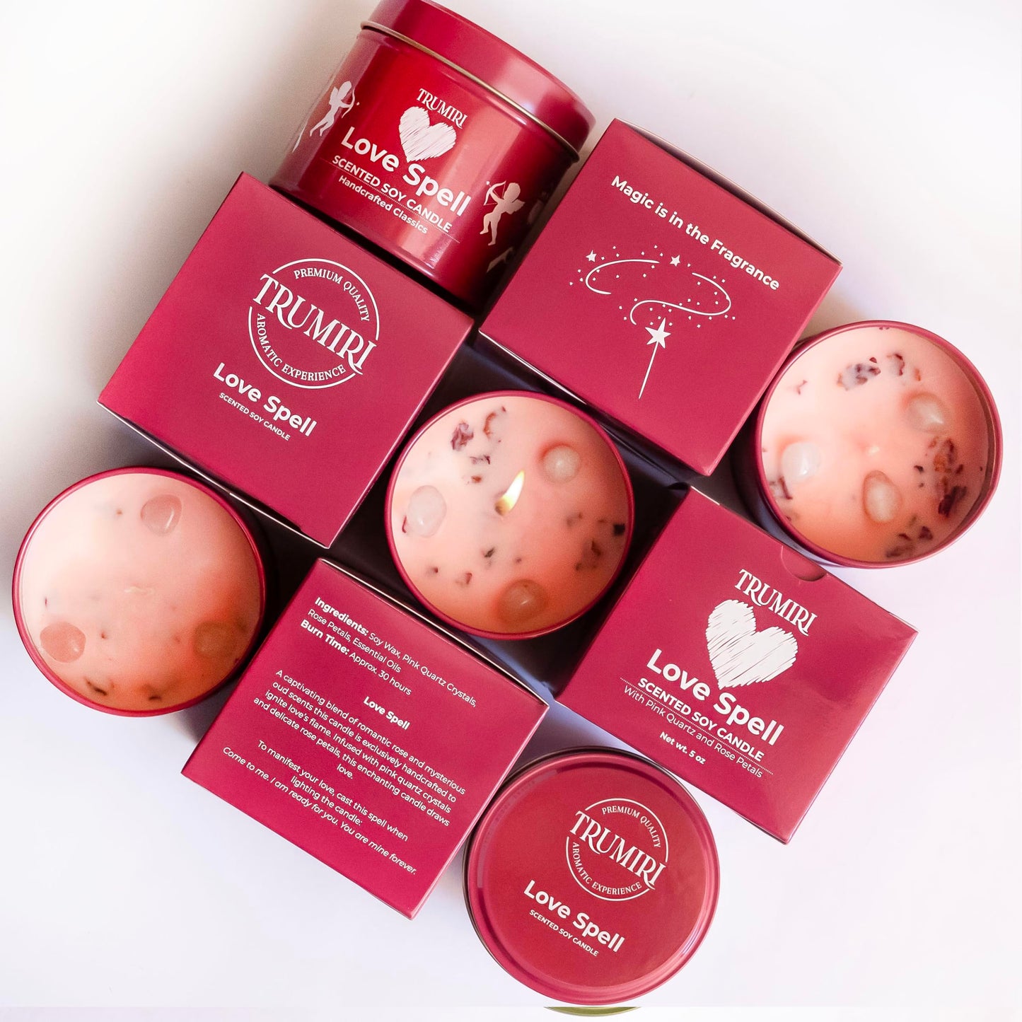 Love Spell - Scented Candles for Women & Men with Rose Petals and Crystals - 5oz Soy Clean Organic Non Toxic - Velas Aromáticas - Aromatherapy Spa Valentines Gift Home Décor Aesthetic Candel