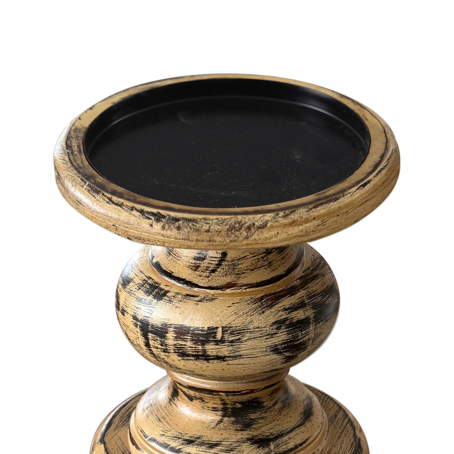 SOFE Antique Wood Pillar Candle Holders, Rustic Farmhouse Large Candle Holder, Wide Pedestal Candle Holders, Perfect for Dining Room, Living Room, Coffee Table Decorative