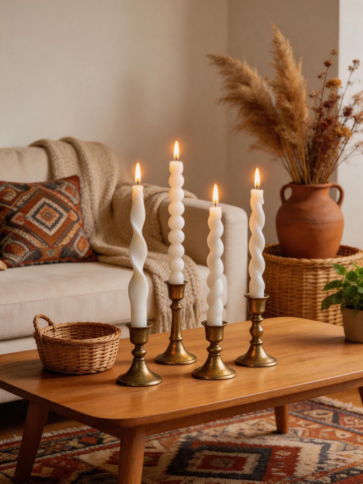 White Spiral Taper Candles Short Candle Unscented Smokeless Twisted Candlesticks for Christmas Table Decor Holiday Dinner Party-7.5inch-12pack