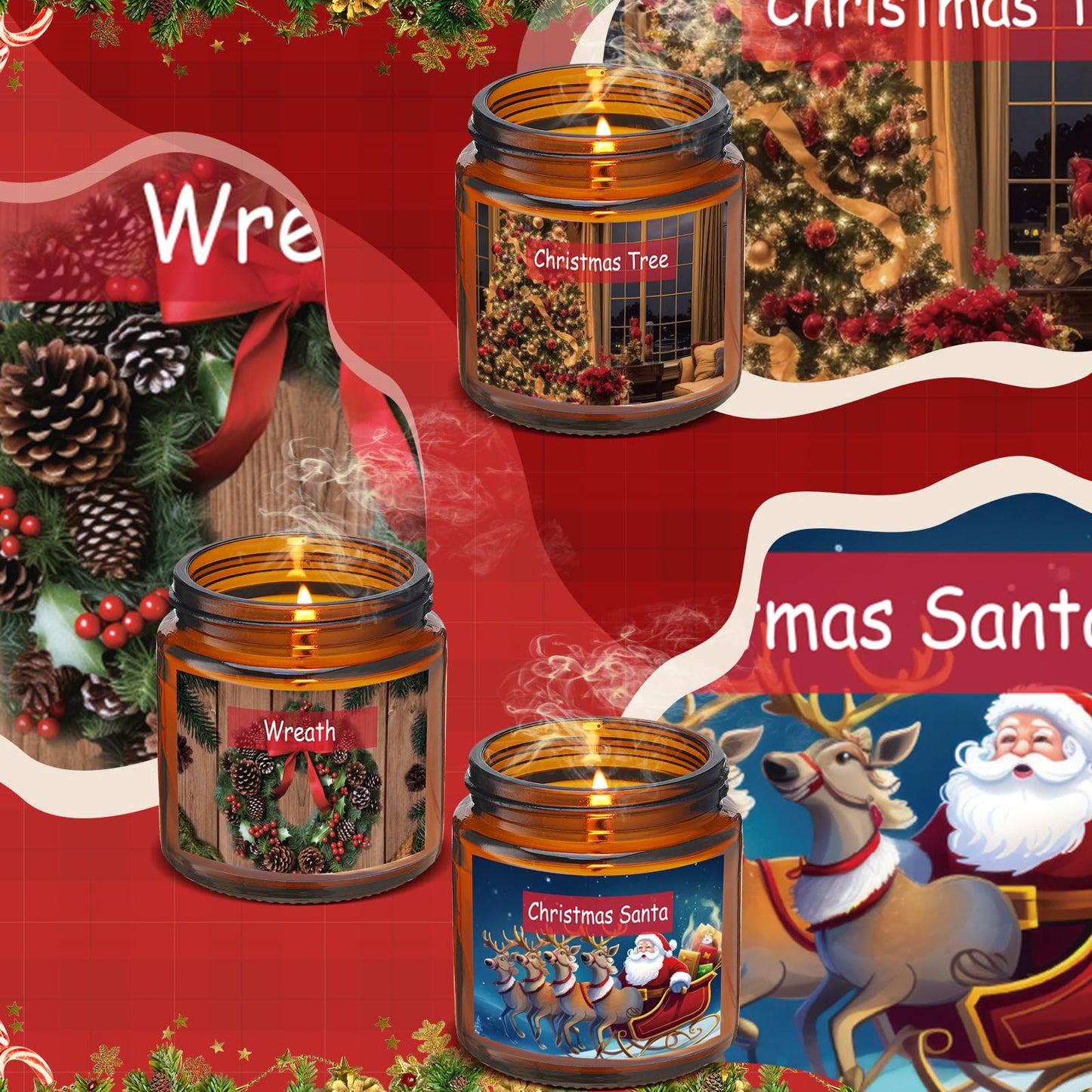 Conelist 6 Pcs Christmas Candle Set Scented Candle Gift Set Christmas Tree, Cookies, EVE, Apple, Candy, Wreath Gift for Women and Men