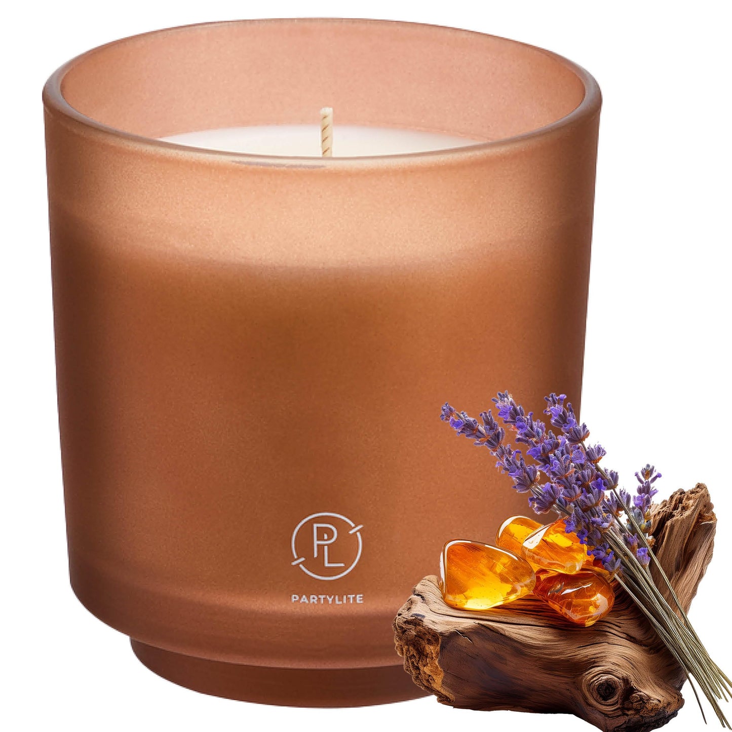 PartyLite Tamboti Woods Scented, Notes of Fragrant Amber, Smoked Patchouli, Lavender & Green Moss, 10oz 1-Wick Aromatherapy Refillable Jar Candle, 50 Hour Burn Time, Sustainable Wax in Reusable Vessel