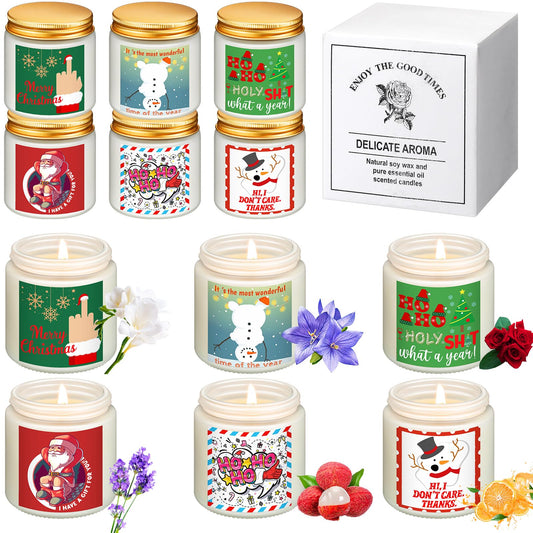 Conelist 12 Pcs Funny Christmas Scented Candles Xmas Funny Gifts for Women Offensive Candles Holiday Creativity Christmas Decor 3.5 oz Soy Wax Candle for New Year Give to Colleagues and Friends