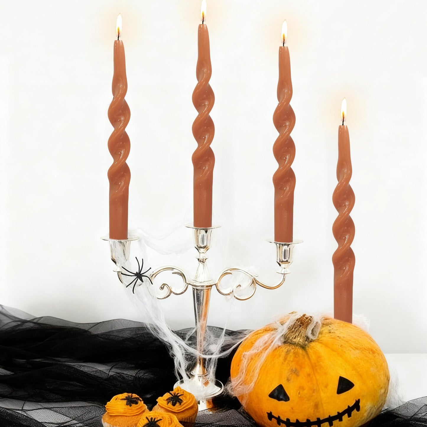 10 Inches Spiral Taper Candles Sticks Pumpkin Twisted Candle Dripless Unscented Long Candles, Handmade Candlesticks for Wedding Dinner Decor, Set of 4
