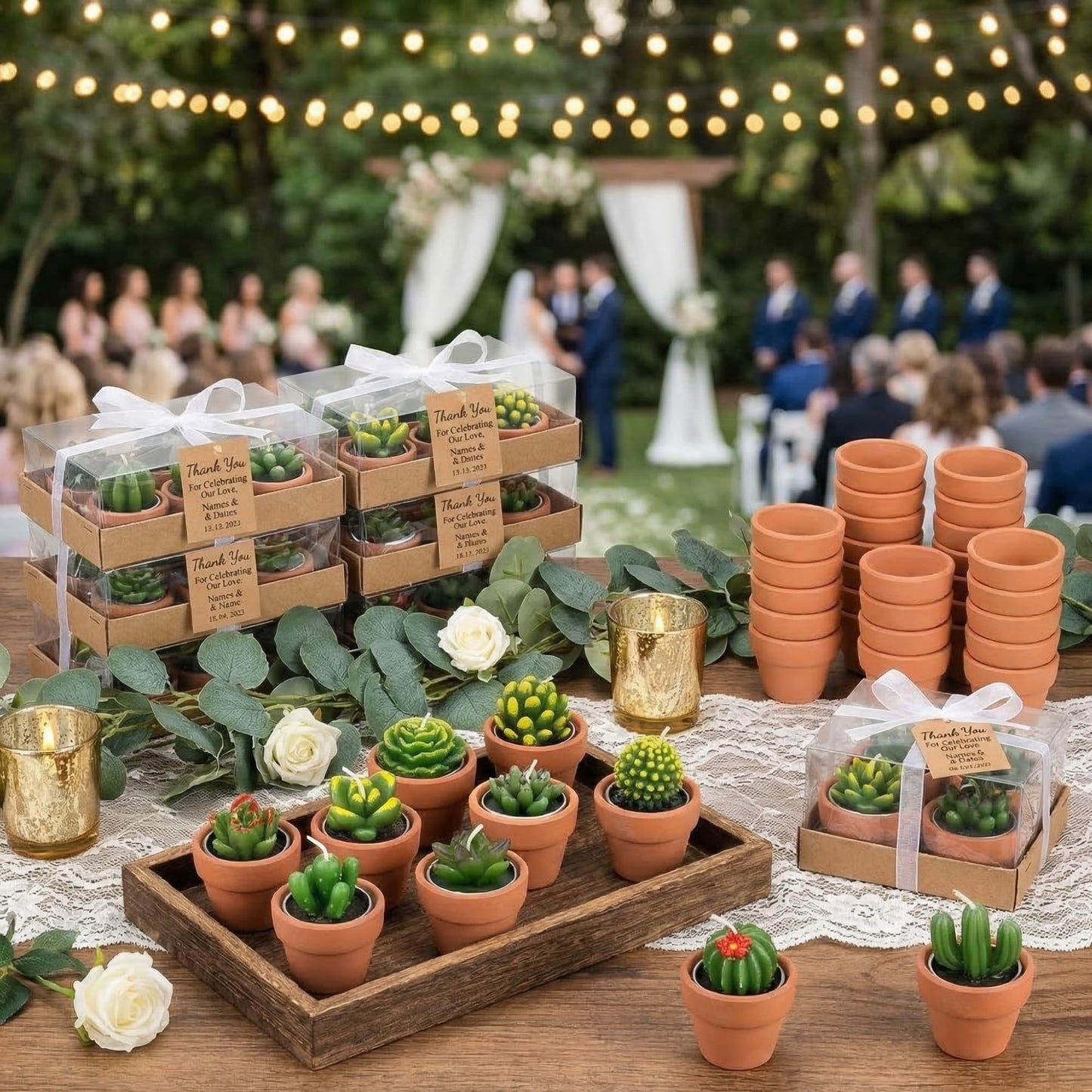 Shihanee 24 Pack Succulent Candles with Terracotta Pot Novelty Handmade Stylish Plant Candles Gifts for Baby Shower Birthday Wedding Party Favors Home Decor Valentine Gift