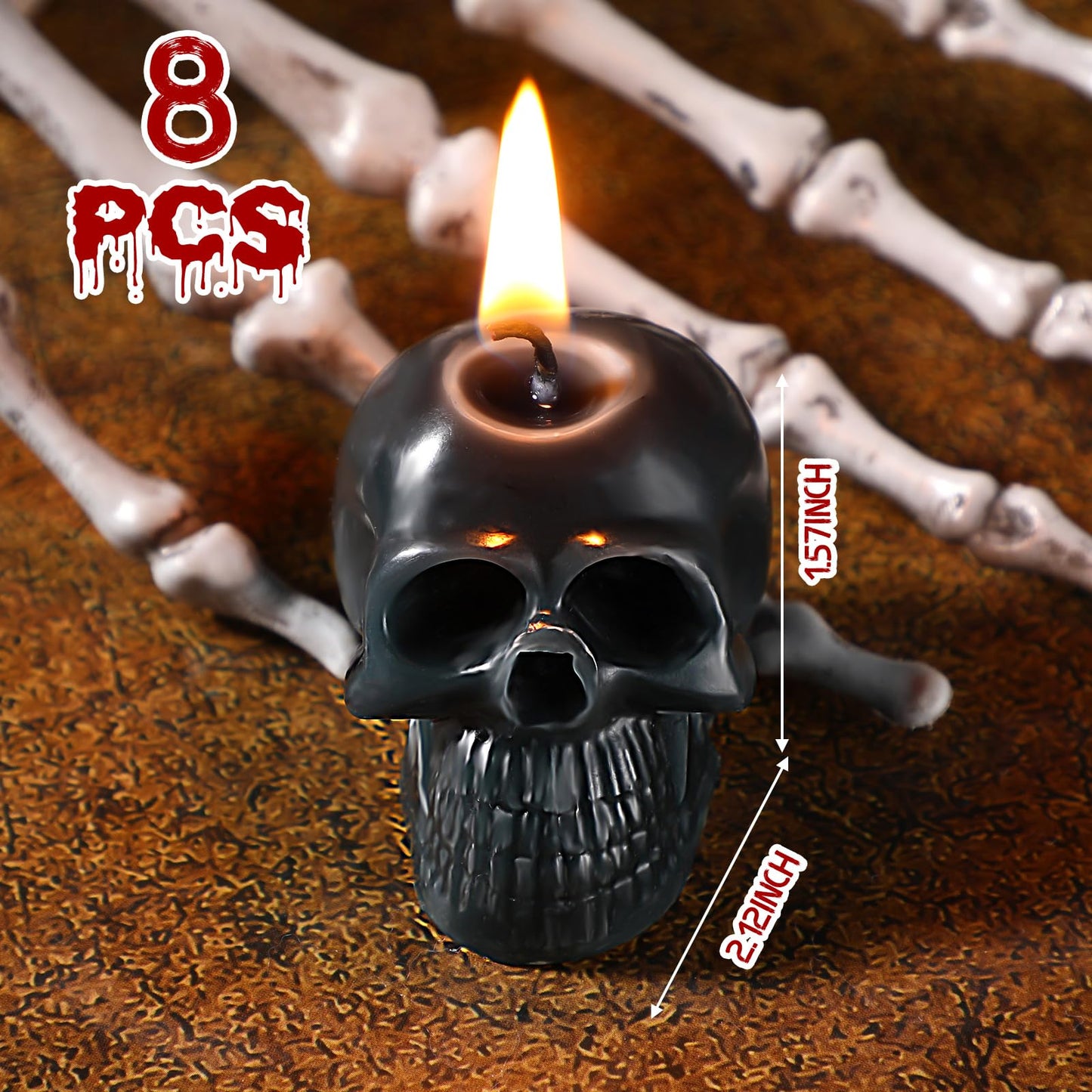 Nuanchu 8 Pcs Goth Skull Candles Set Black White Gothic Candles Vegetable Wax Candlestick Goth Home Decor for Halloween Xmas Haunted House Decoration